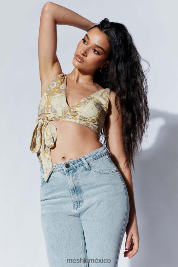 Meshki top corto cruzado funcional ramona impresión persa ropa H48F8H1127
