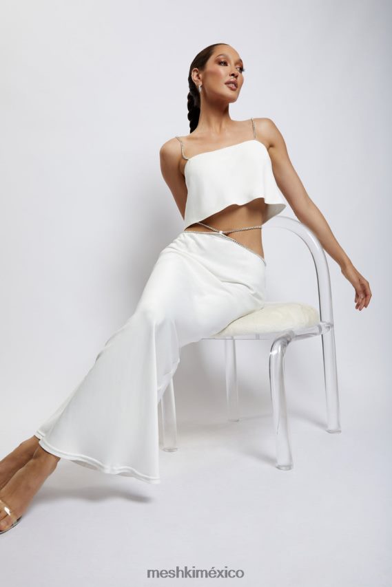 Meshki top corto dayana de corte recto blanco ropa H48F8H1125