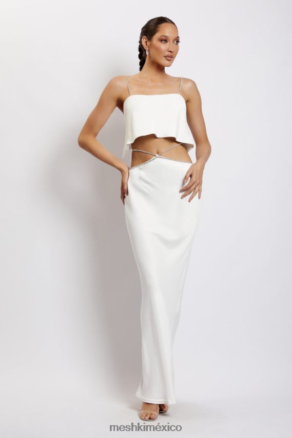 Meshki top corto dayana de corte recto blanco ropa H48F8H1125