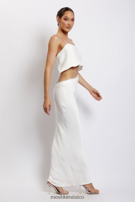 Meshki top corto dayana de corte recto blanco ropa H48F8H1125