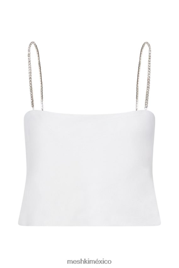 Meshki top corto dayana de corte recto blanco ropa H48F8H1125