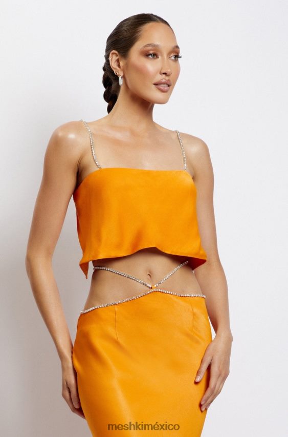 Meshki top corto dayana de corte recto mandarín ropa H48F8H1175