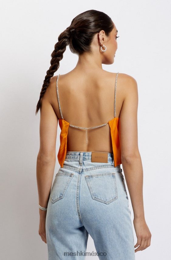 Meshki top corto dayana de corte recto mandarín ropa H48F8H1175