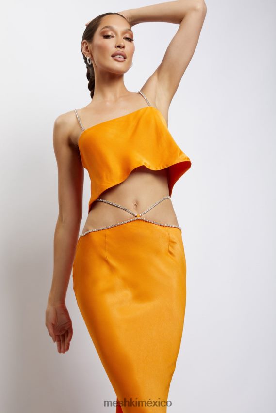 Meshki top corto dayana de corte recto mandarín ropa H48F8H1175