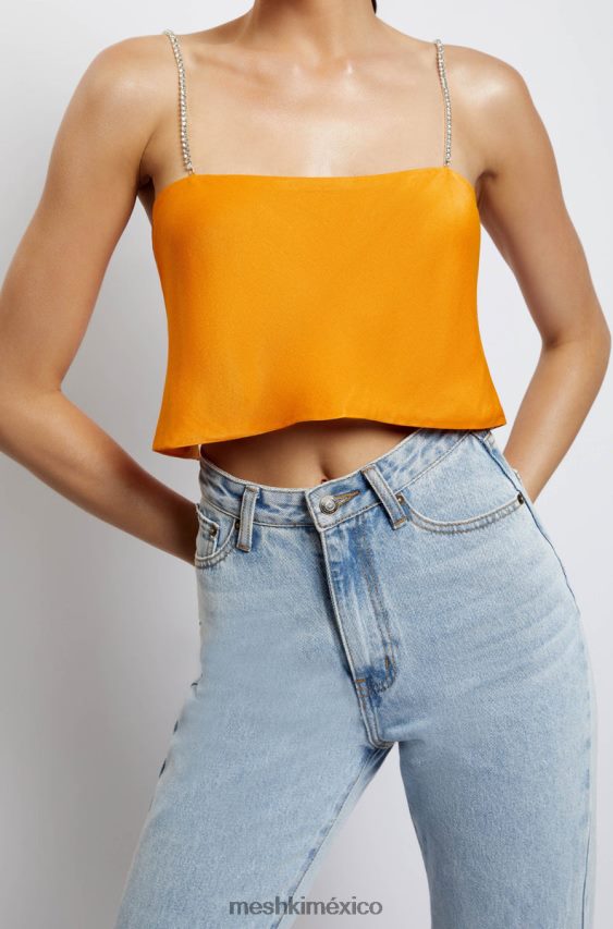 Meshki top corto dayana de corte recto mandarín ropa H48F8H1175