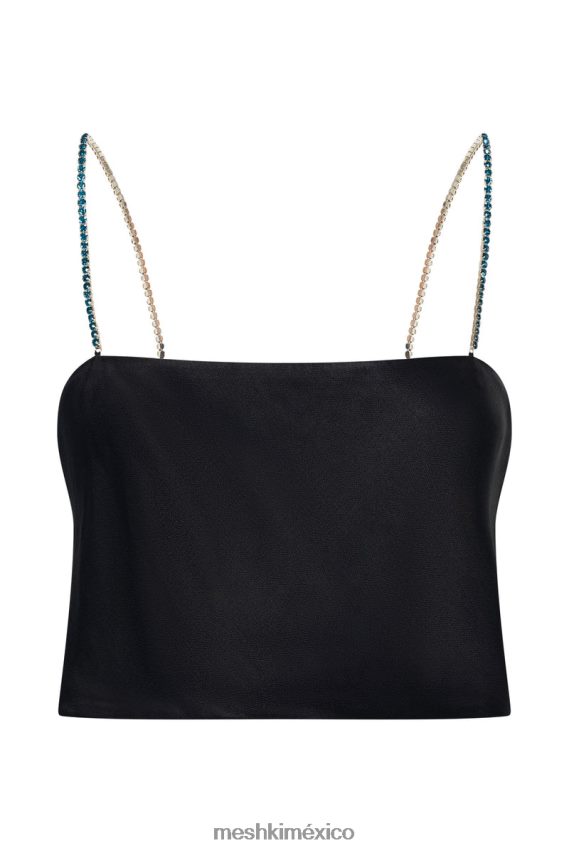 Meshki top corto dayana de corte recto negro ropa H48F8H1126