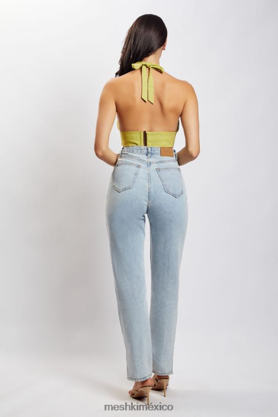 Meshki top corto de lino con cuello halter piper manzana ropa H48F8H1128