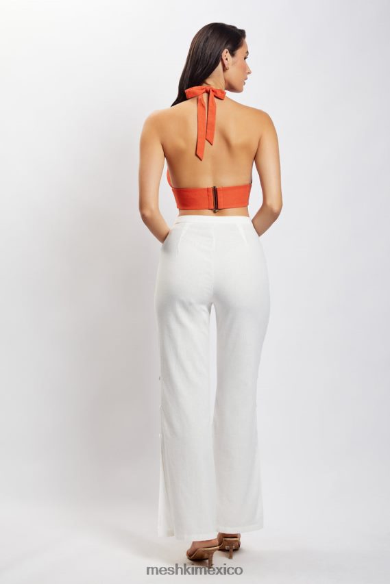 Meshki top corto de lino con cuello halter piper terracota ropa H48F8H1114