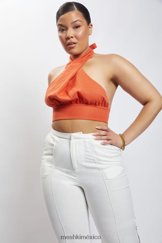 Meshki top corto de lino con cuello halter piper terracota ropa H48F8H1114