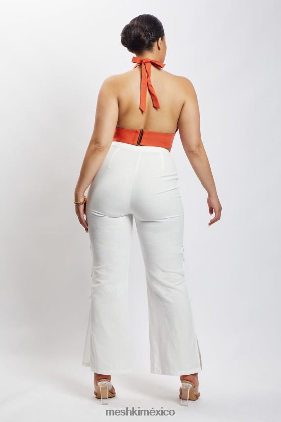 Meshki top corto de lino con cuello halter piper terracota ropa H48F8H1114