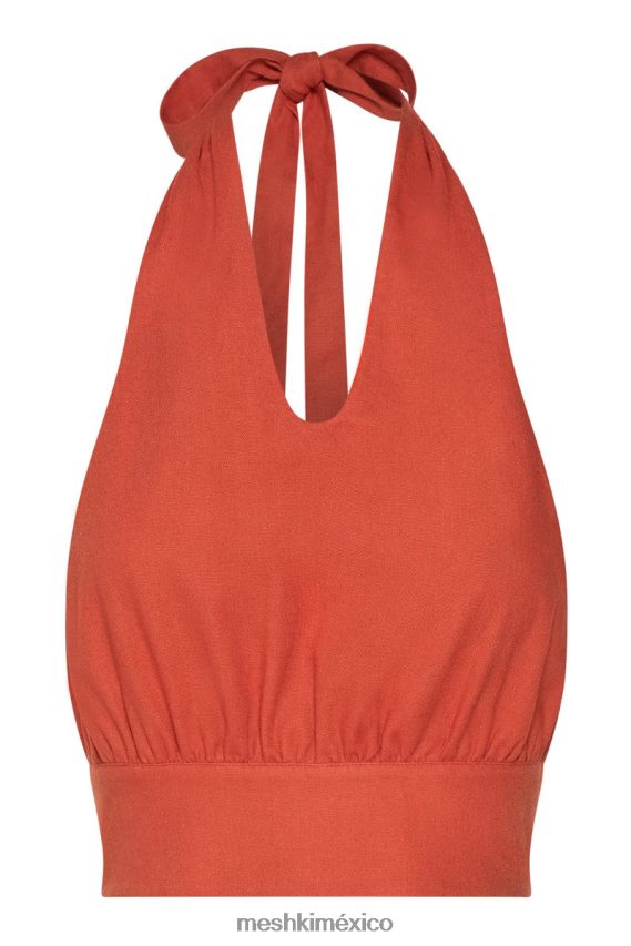 Meshki top corto de lino con cuello halter piper terracota ropa H48F8H1114
