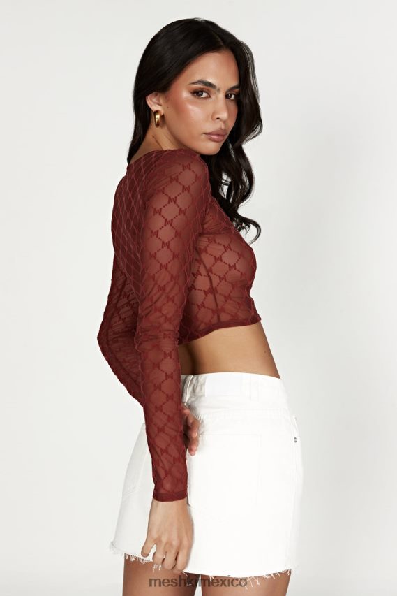 Meshki top corto de malla con monograma letitia chocolate con cerezas ropa H48F8H1218