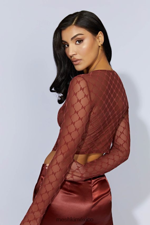 Meshki top corto de malla con monograma letitia chocolate con cerezas ropa H48F8H1218