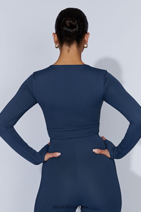 Meshki top corto de manga larga estelle azul marino de medianoche ropa H48F8H1131