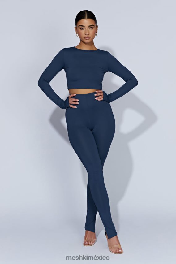 Meshki top corto de manga larga estelle azul marino de medianoche ropa H48F8H1131