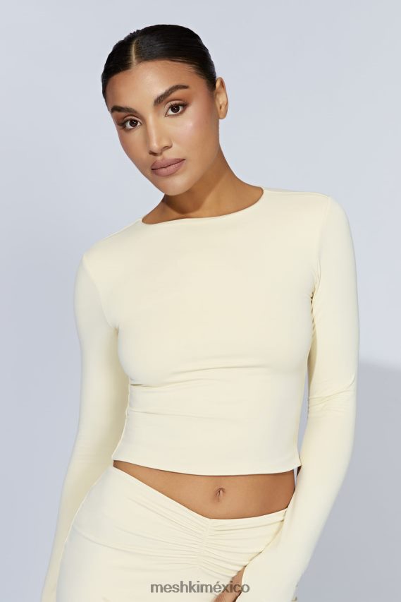 Meshki top corto de manga larga estelle crema ropa H48F8H1067