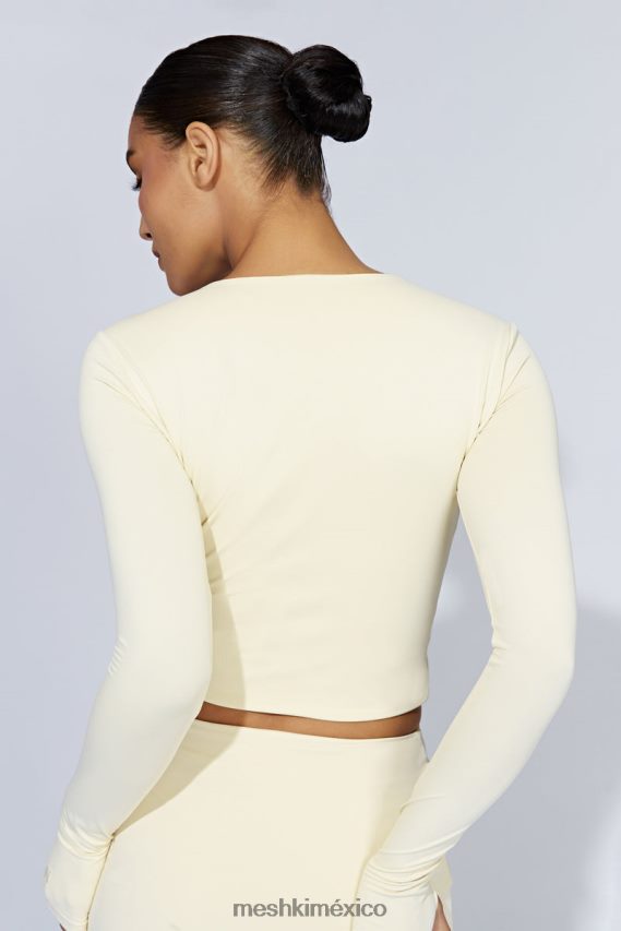 Meshki top corto de manga larga estelle crema ropa H48F8H1067