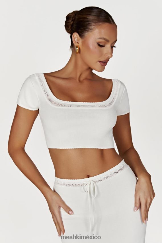 Meshki top corto de punto penélope pointelle blanco ropa H48F8H904