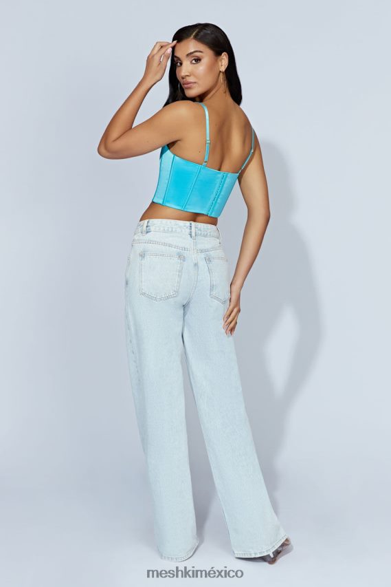 Meshki top corto de tirantes con encaje Lake aguamarina ropa H48F8H1048