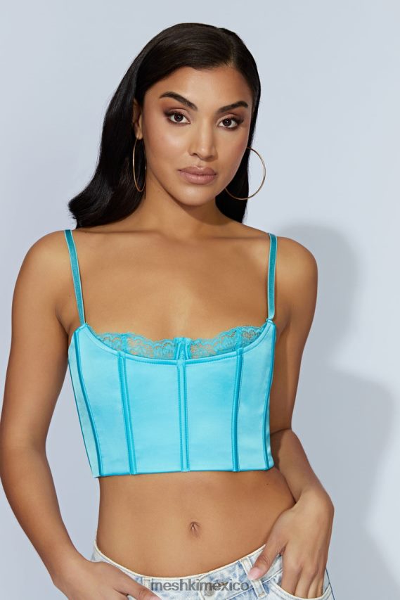 Meshki top corto de tirantes con encaje Lake aguamarina ropa H48F8H1048