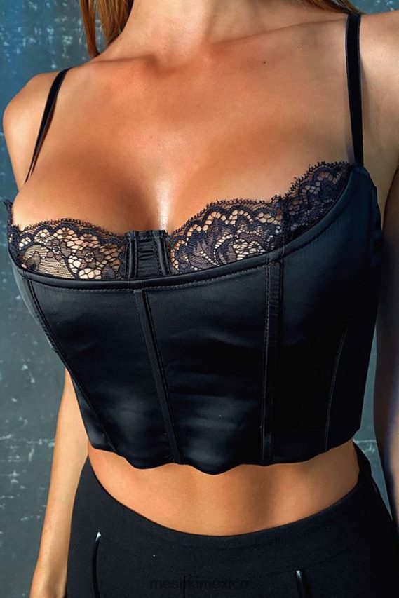 Meshki top corto de tirantes con encaje Lake negro ropa H48F8H901