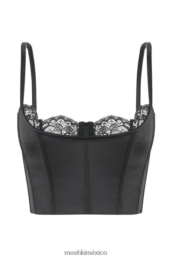 Meshki top corto de tirantes con encaje Lake negro ropa H48F8H901