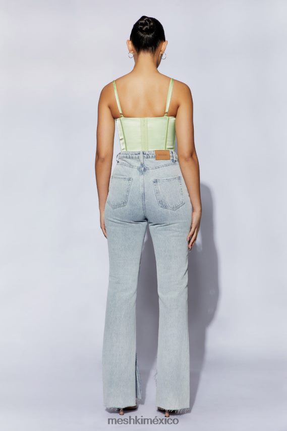 Meshki top corto de tirantes con encaje Lake verde pistacho ropa H48F8H1092