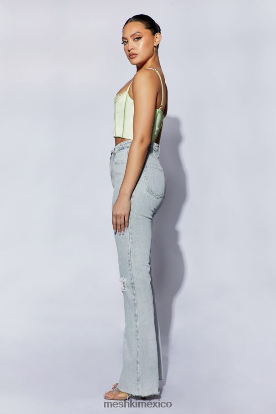 Meshki top corto de tirantes con encaje Lake verde pistacho ropa H48F8H1092