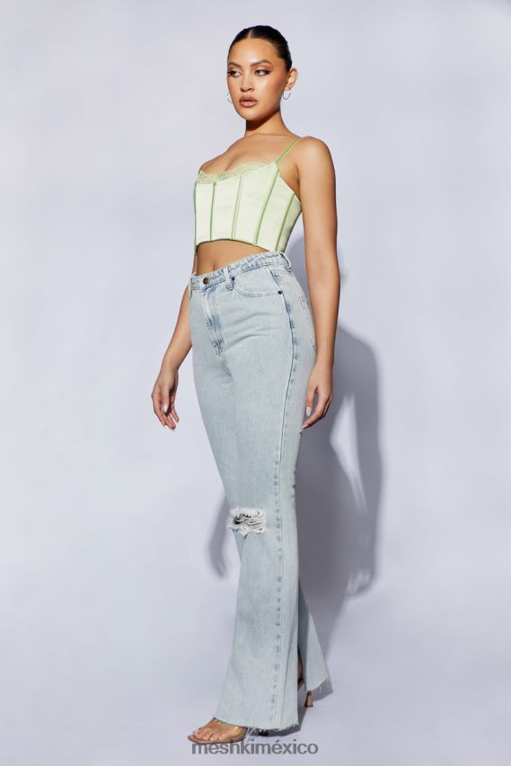 Meshki top corto de tirantes con encaje Lake verde pistacho ropa H48F8H1092