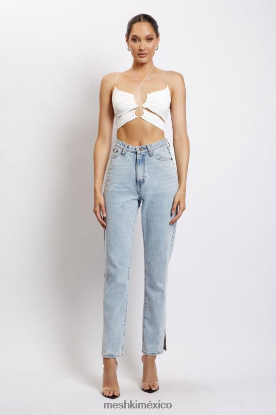 Meshki top corto fruncido con aberturas de Phoenix blanco ropa H48F8H1153