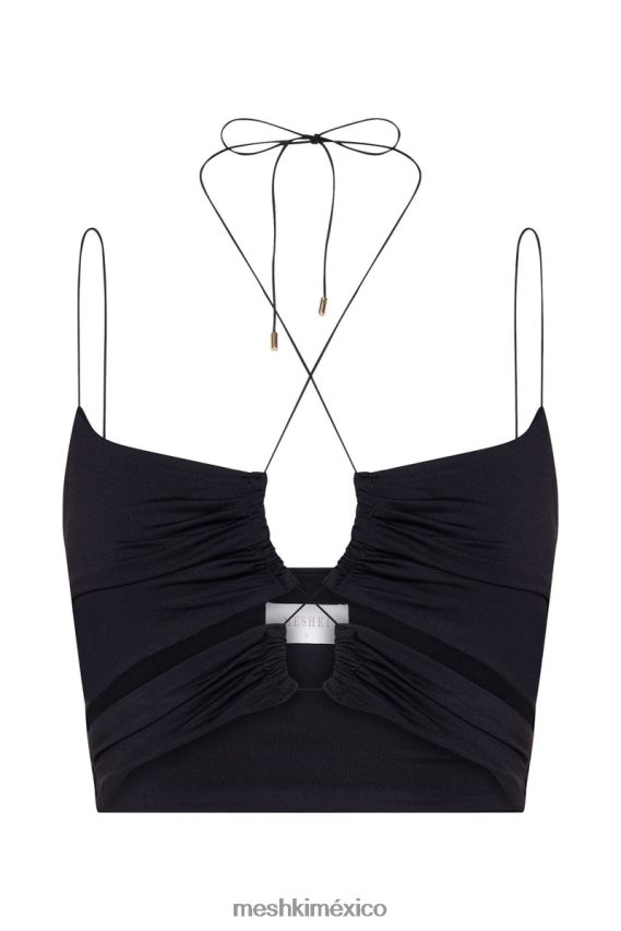 Meshki top corto fruncido con aberturas de Phoenix negro ropa H48F8H1174