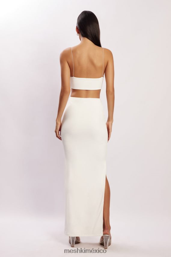 Meshki top corto montana fruncido con aberturas blanco ropa H48F8H1158