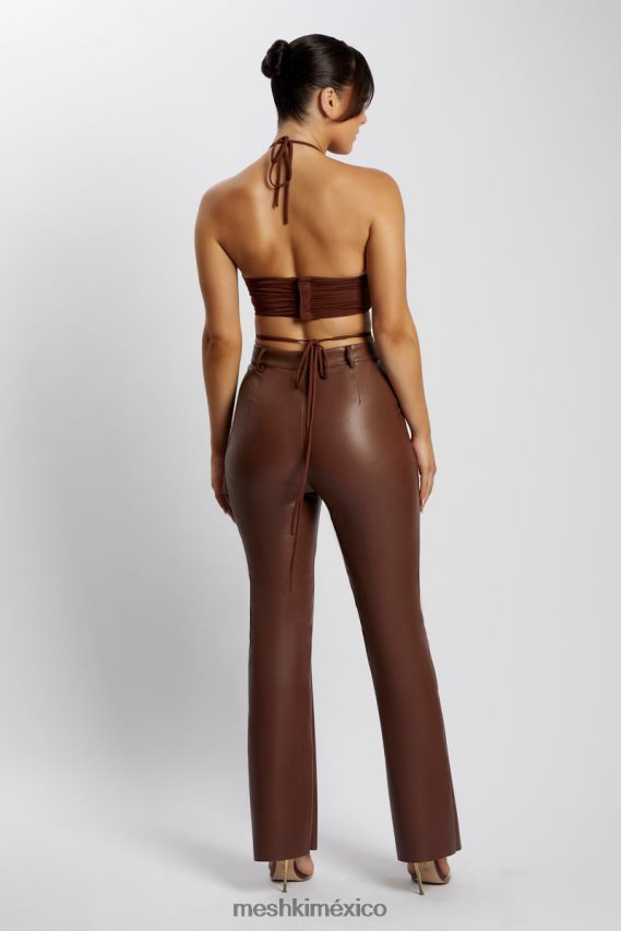 Meshki top corto sabrina fruncido con cuello halter chocolate ropa H48F8H1169