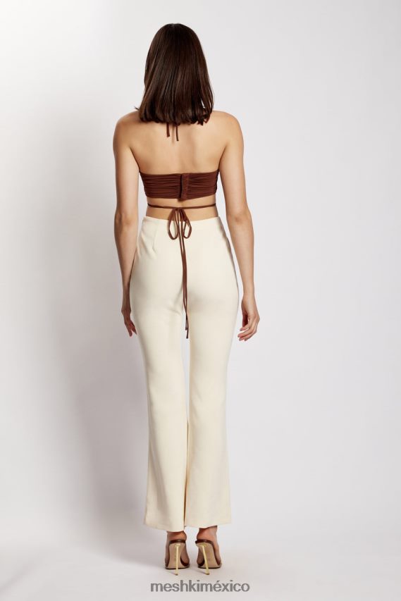 Meshki top corto sabrina fruncido con cuello halter chocolate ropa H48F8H1169