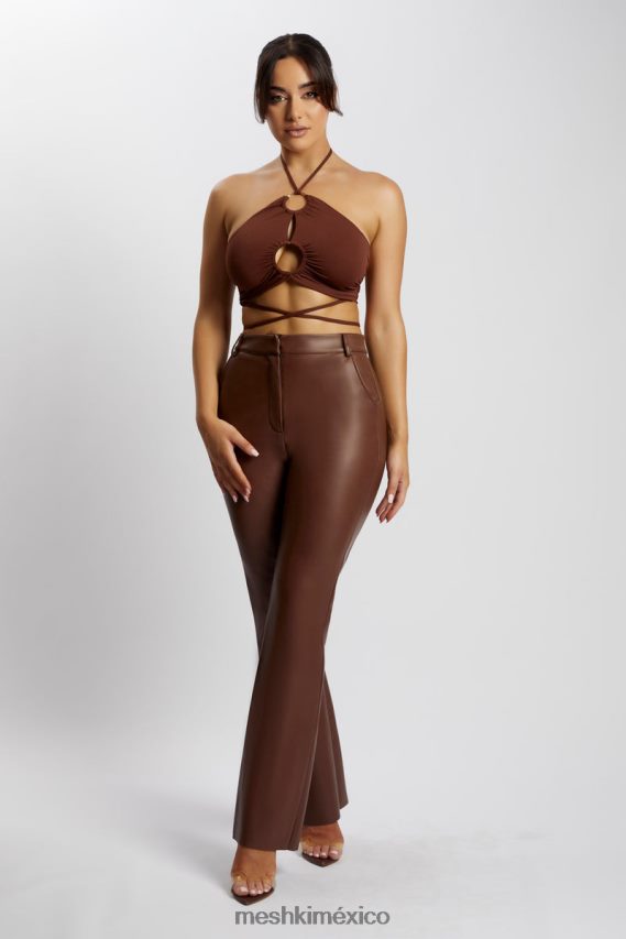 Meshki top corto sabrina fruncido con cuello halter chocolate ropa H48F8H1169