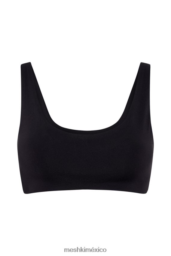 Meshki top súper corto con cuello redondo jemma negro ropa H48F8H919