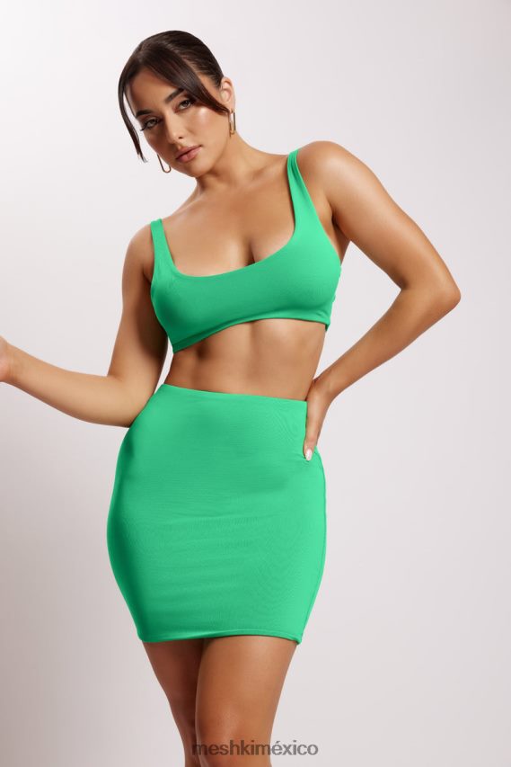 Meshki top súper corto con cuello redondo jemma verde brillante ropa H48F8H1162