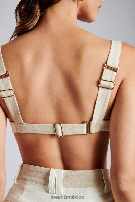 Meshki yalda corpiño de lino con paneles en contraste blanco ropa H48F8H1170