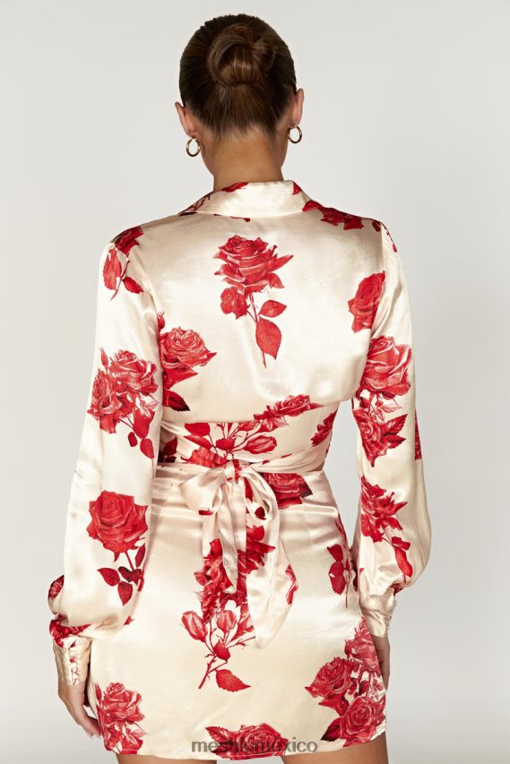 Meshki camisa cruzada de satén amia estampado de rosas ropa H48F8H911