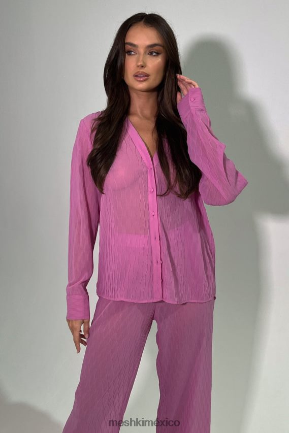 Meshki camisa extragrande con pliegues Karla Wave Rosa Rosa ropa H48F8H1057