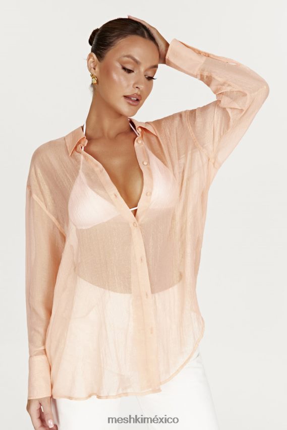 Meshki camisa iridiscente transparente extragrande Molly durazno ropa H48F8H1101