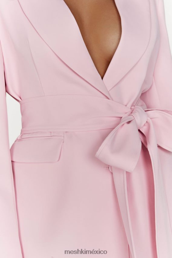 Meshki blazer extragrande arna con cinturón rubor rosa ropa H48F8H1630