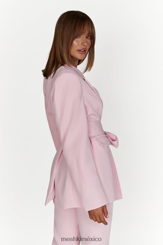 Meshki blazer extragrande arna con cinturón rubor rosa ropa H48F8H1630