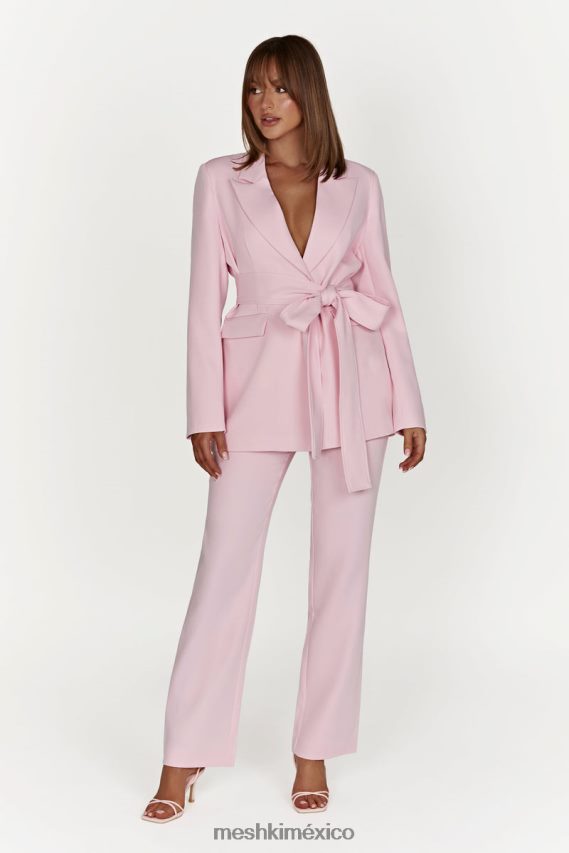 Meshki blazer extragrande arna con cinturón rubor rosa ropa H48F8H1630