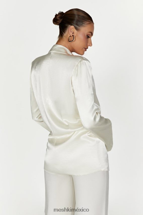 Meshki chaqueta estilo blazer de satén aspyn Marfil ropa H48F8H1653