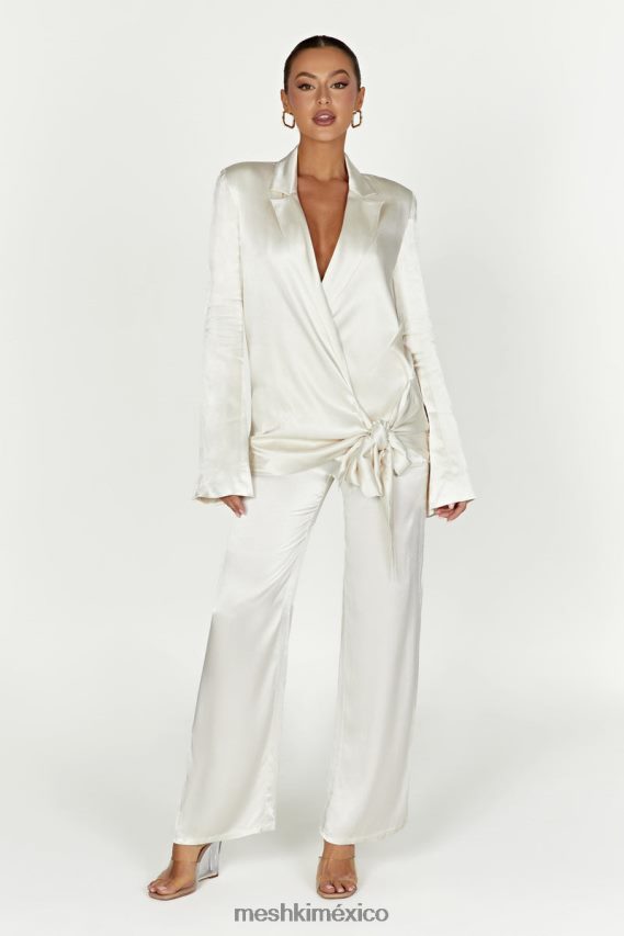 Meshki chaqueta estilo blazer de satén aspyn Marfil ropa H48F8H1653