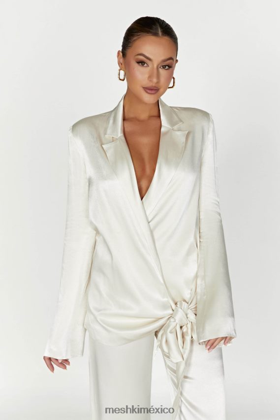 Meshki chaqueta estilo blazer de satén aspyn Marfil ropa H48F8H1653