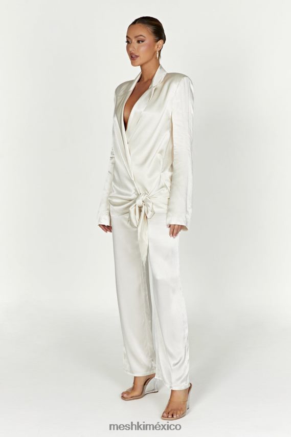 Meshki chaqueta estilo blazer de satén aspyn Marfil ropa H48F8H1653