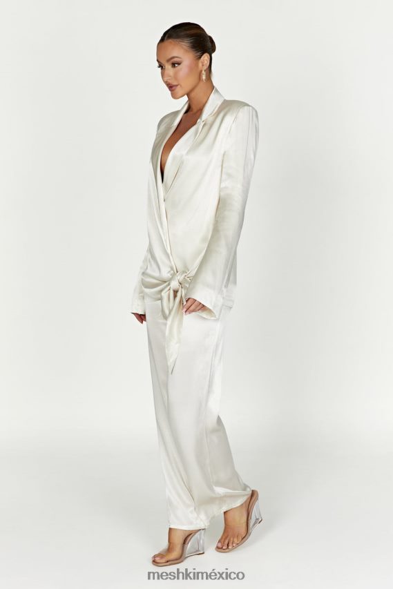 Meshki chaqueta estilo blazer de satén aspyn Marfil ropa H48F8H1653