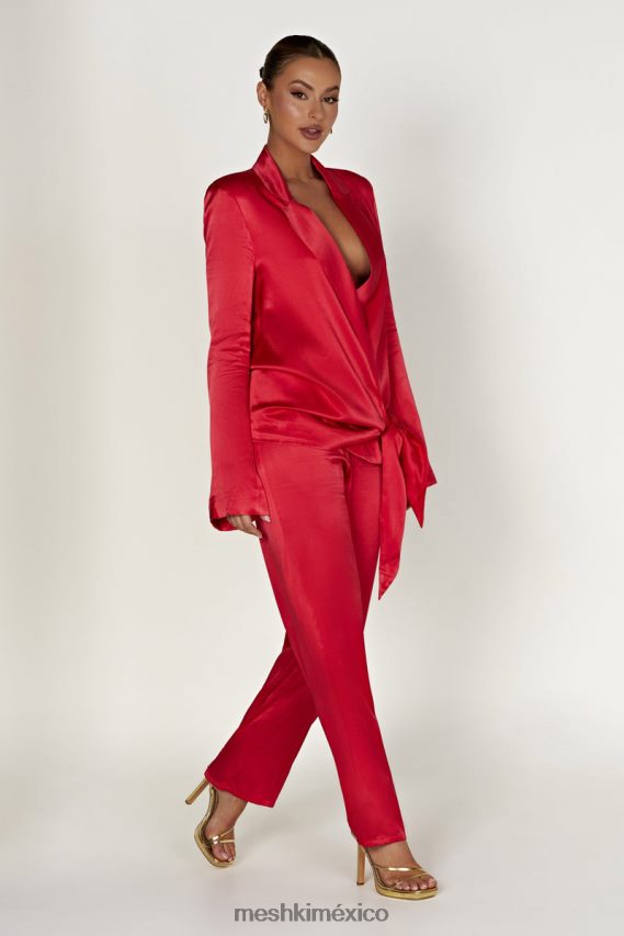 Meshki chaqueta estilo blazer de satén aspyn rojo ropa H48F8H1655